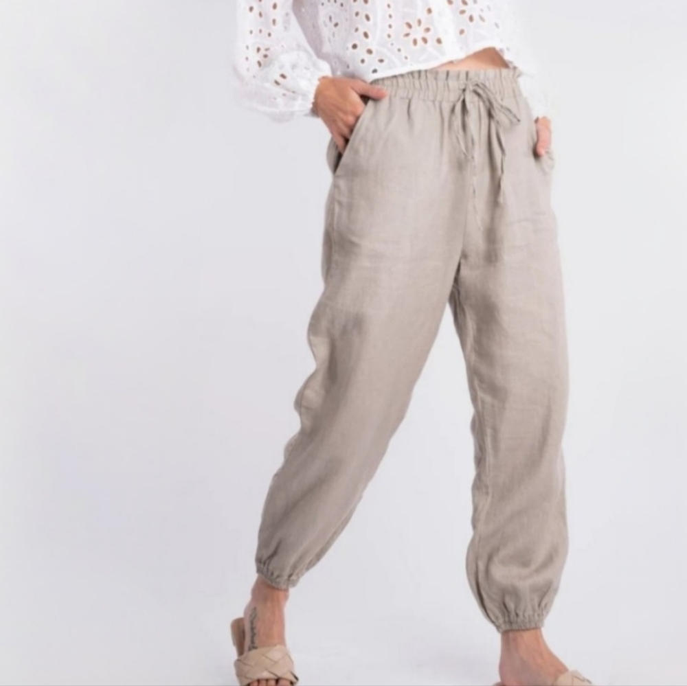 Silk & Salt Khaki That Easy Linen Trousers M